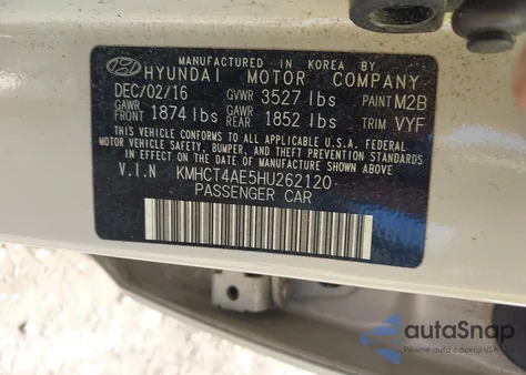 2017 Hyundai Accent Value Edition из США, поврежденный, VIN KMHCT4AE5HU262120